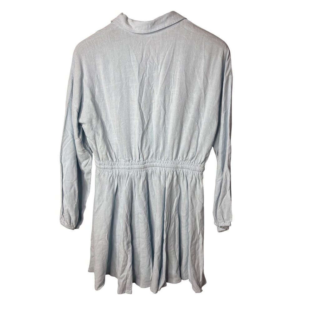 Kori Mini Shirt Dress Size L Shell Buttons 2 Pockets Elastic Waist Drawstring - Picture 2 of 4